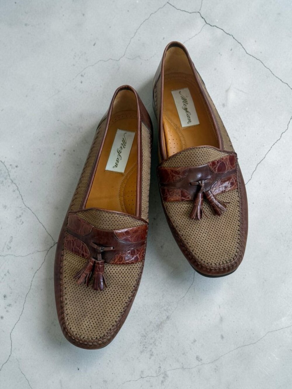 MEZLAN Men’s Taupe Croc Embossed Loafers Dress Shoes Size 10